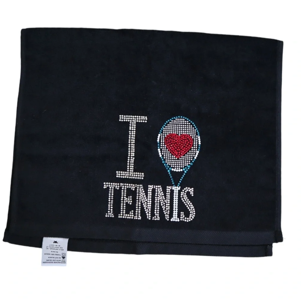 Rare VTG Towel Plus By Anvil I Love Tennis Logo Art Rhinestone Spell Out Towel